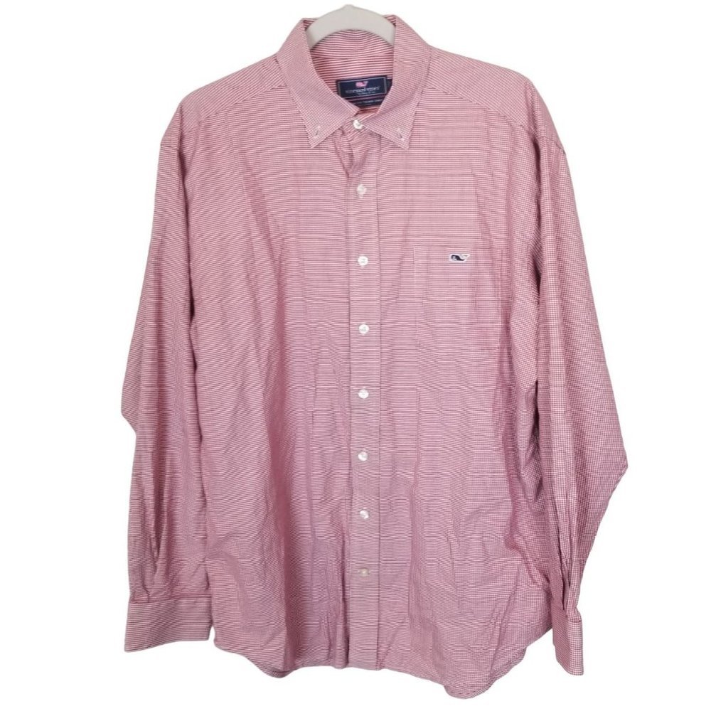 Vineyard Vines Mens L Red Houndstooth Button Down